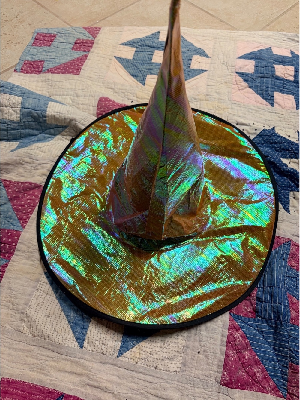 Holographic Iridescent Witch Hat Metallic Gold Green Purple Magic Halloween